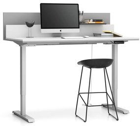 PLAN Výškovo nastaviteľný stôl SINGLE LAYERS, 160x80 cm, 2 motory, s prepážkami, biela/sivá