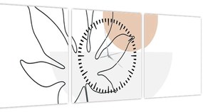 Obraz - Line art kvety N⁰3 (s hodinami) (90x30 cm)