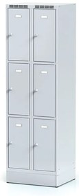 Alfa 3 Šatníková skrinka S6 na sokli s úložnými boxami, 6 boxov, 1920 x 600 x 500 mm, otočný zámok, sivé dvere
