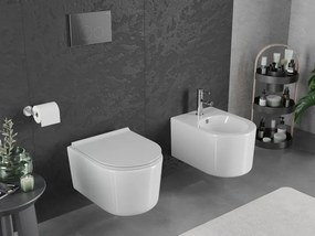Mexen Sofia, závesná WC misa 490x360x355 mm, Rimless Tornádo + WC sedadlo z duroplastu, biela lesklá, 30540500T