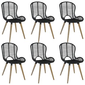 Jedálenské stoličky 6 ks, čierne, prírodný ratan 275838