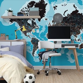 Samolepiaca tapeta moderná mapa sveta - 375x250