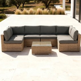 Modulový ratanový záhradný set so stolíkom XL2501 v prírodnej farbe