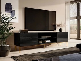 TV stolík\skrinka Koda 200 K, Farby: čierny / čierny lesk + zlatá