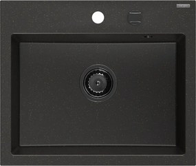 Mexen Oscar, 1-komorový granitový drez 580x490x205 mm, čierna-zlatá metalíza, 6519581000-75-B