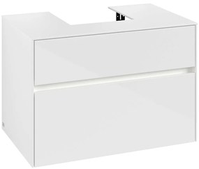 VILLEROY &amp; BOCH Collaro závesná skrinka pod umývadlo na dosku (umývadlo v strede), 2 zásuvky, s LED osvetlením, 800 x 500 x 548 mm, Glossy White, C093B0DH