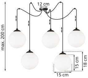 Závesné svietidlo Florence Spider, 5x biele sklenené tienidlo