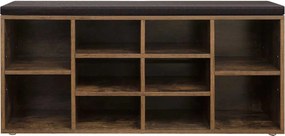 Lavica na topánky s 10 priehradkami, botník s poduškou, 104 x 30 x 48 cm, tmavohnedá farba