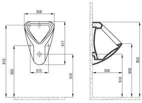 Deante Peonia, závesný pisoár 520x400x400 mm so zadným pripojením vody, biela, CDE_6P2W