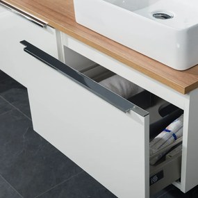 Mereo Mailo, kúpeľňová skrinka s umývadlom z liateho mramoru 121 cm, dub Riviera, chróm madlo, MER-CN528M