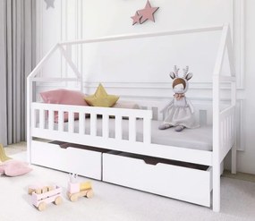 Detská domčeková posteľ z masívu borovice DIANA so šuplíkmi - 200x90 cm - BIELA