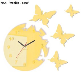 Nalepovacie hodiny na stenu s motívom motýľov vanilla-ecru