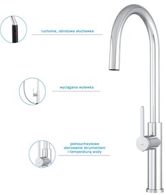 Gamma Slender, vysoká drezová batéria s výsuvným výtokom, h-540, chrómová, GMA-BS-CH