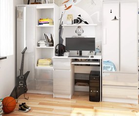 Písací stôl 90 cm Piksel biely/sivý ľavý