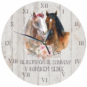 Bohemia Gifts Drevené hodiny - Pro milovníky koní, 24 cm