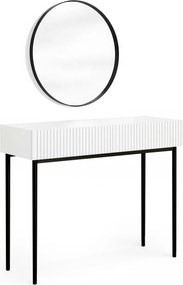 Toaletný stolík Nicole s čiernym zrkadlom 60 cm - biely mat / čierne nohy