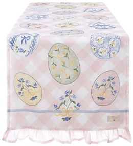 Bavlnený obrus - behúň v krásnej ružovej farbe s dekorom vajíčok v schaby chic romantickom štýle 50 x 160 cm Blanc Maricló 42562