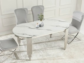 Oválny mramorový stôl ANTEA 180 biely mramor + chrómové nohy