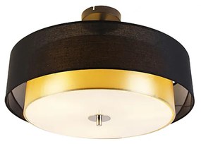 Moderné stropné svietidlo čierne so zlatom 50 cm 3-svetlo - Drum Duo