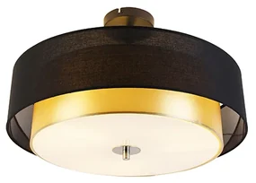 Moderné stropné svietidlo čierne so zlatom 50 cm 3-svetlo - Drum Duo