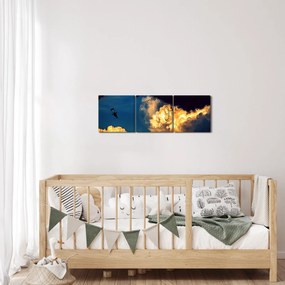 Obraz parašutistu v oblakoch (s hodinami) (90x30 cm)