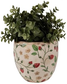 Béžový keramický obal na kvetináč s jahôdkami Wild Strawberries S - Ø 13*11 cm