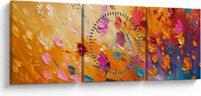 Obraz - Maľba farebných kvetov (s hodinami) (90x30 cm)