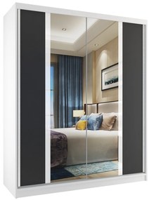 Šatníková skriňa 133 cm Belini biely mat / čierny mat s posuvnými dverami a zrkadlom  MV SZP2/2/W/B/W/HI