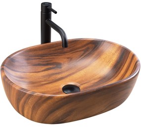 Rea Amelia Wood, umývadlo na dosku 480x345x135 mm, imitácia dreva-hnedá matná, REA-U5060