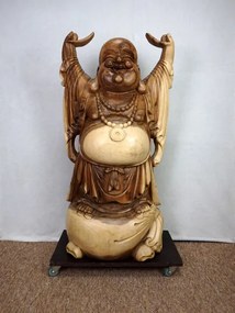 Socha HAPPY BUDHA 100 cm, ručná práca, exotické drevo, Indonézia