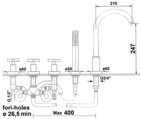 Sapho - Vaňová batéria 5-otvorová AXIA lesklý chróm
