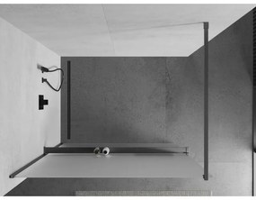 Mexen Kioto+, sprchová zástena Walk-In s poličkou a vešiakom 140 x 200 cm, 8mm sklo námraza, grafitový profil, 800-140-121-66-30