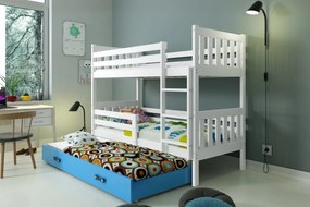Poschodová posteľ s prístelkou CARINO 3 - 190x80cm - Biela - Modrá