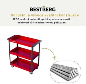 Kovový pojazdný dielenský vozík s 3 policami BestBerg BBTC-301 / SPCC steel