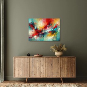 Sklenený obraz – Abstrakcia s červenou (70x50 cm)