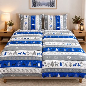Obliečky bavlnené Vianočné obliečky Christmas modré TiaHome - 1x Vankúš 90x70cm, 1x Paplón 140x200cm