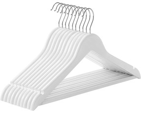 Vešiaky na šaty, s protišmykovými nohavicovými tyčami, sada 10 ks, biele