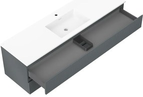Mexen Rivel, kúpeľňová skrinka 160 cm s umývadlom Otis, 2 zásuvky, drážkovaná, grafitová matná/biela matná, 91A20-16047-2-BFF66-W18M