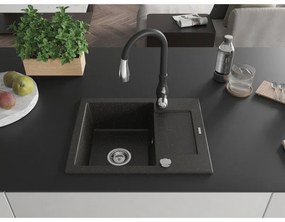 Mexen Enzo, 1-komorový granitový drez 576x465x174 mm a drezová batéria Savita, čierna-zlatá metalíza, 6506-75-672601-70