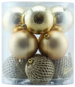 DECOLED Plastové ozdoby, prům. 8 cm, zlatá, 4x vrásková, 4x matná, 4x glitter