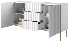 Komoda Nicole 150 cm s 3 zásuvkami - biely mat / zlatá