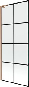 Mexen Next L, 1-krídlová vaňová zástena 80 x 150 cm, 6mm číre sklo-čierny vzor, medený profil, 895-080-000-03-77-65