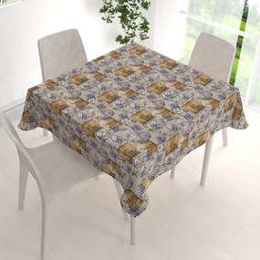Biante Dekoračný štvorcový obrus PML-099 Levandule s motýlikmi a srdiečkami na béžovom 40x40 cm