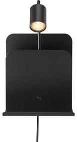 Nordlux - Nástenné svietidlo s poličkou a USB ROOMI 1xGU10/8W/230V čierna