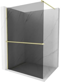 Mexen Kioto+, sprchová zástena Walk-In s poličkou a vešiakom 130 x 200 cm, 8mm šedé sklo, zlatý matný profil, 800-130-121-55-40