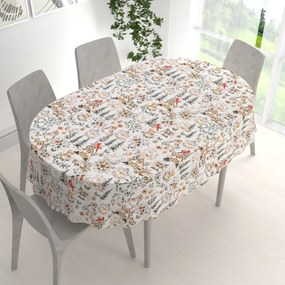 Biante Bavlnený oválny obrus Sandra SA-709 Zimná rozprávka zeleno-hnedá na bielom 60x100 cm