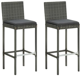 Záhradné barové stoličky s vankúšmi 2 ks sivé polyratan