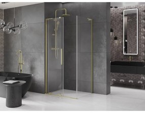 Mexen Velar L, sprchový kút s posuvnými dverami 120 x 75 cm, 8mm číre sklo, zlatá matná, 871-120-075-03-55