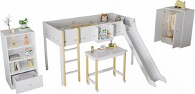 Podkrovná posteľ, poschodová posteľ 90x200 cm skriňa polička na knihy