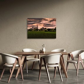 Sklenený obraz krajiny s kostolom (70x50 cm)